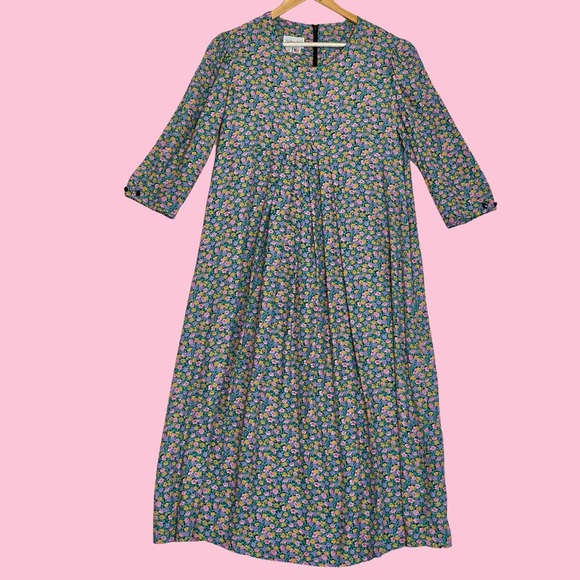 Vintage Bright Floral Dress Relaxed Fit Maternity Pleated Cottagecore Prairie 12 - Picture 3 of 14